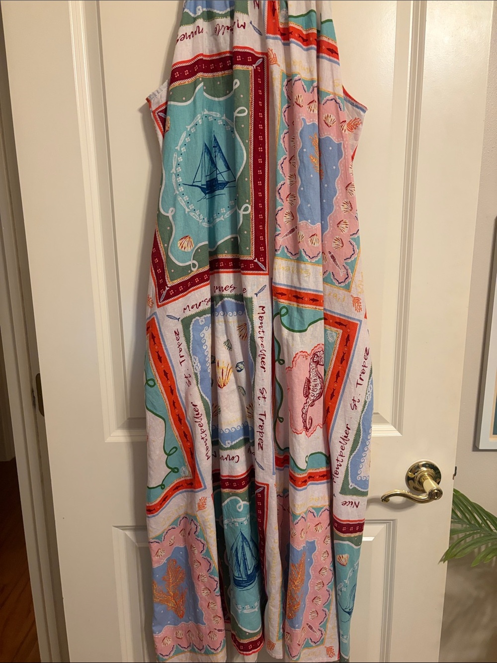 LOFT Multi-Color Nautical Midi Dress in Teal, Pink & Coral
